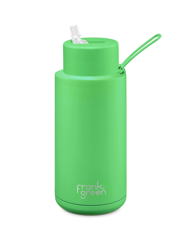 ULTIMATE CERAMIC REUSABLE BOTTLE WITH STRAW LID 1L - Neon Green