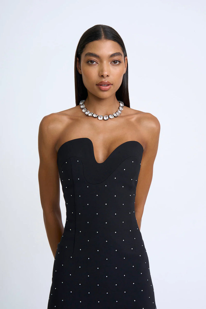 AFTERGLOW DIAMOND SPOT MIDI DRESS - BLACK