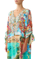 Tie Sleeve Short V Neck Kaftan - Meet Me In Mallorca