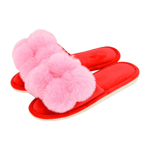 Pom Pom Slippers – Cherry Red