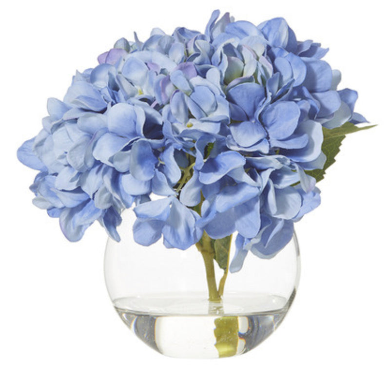 Blue Hydrangea in Glass Vase 23cm