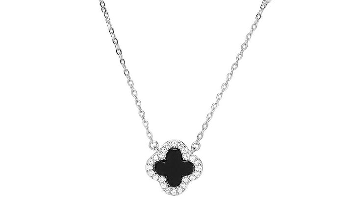 Noir Clover Necklace - Black/Silver